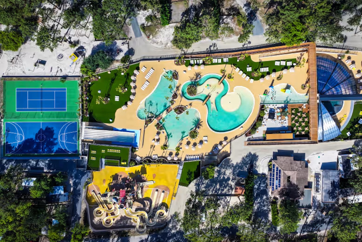 La Cote d'Argent arial view of pool and water slides