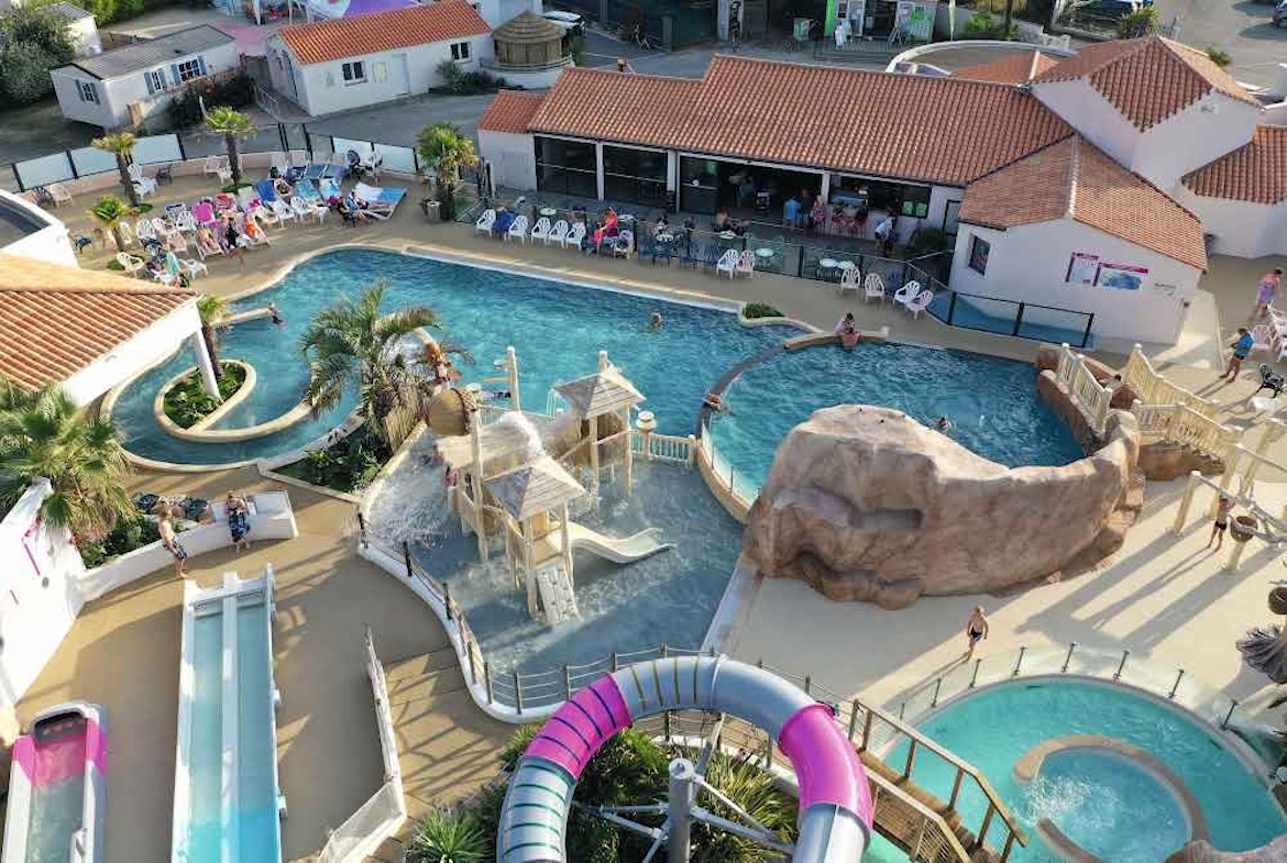 Water slides at Les Ecureuils campsite – fun-filled pool area for families in the Vendée